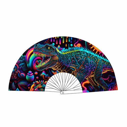 Dino Fan Neosauraus Neon Blacklight Folding Fan: Neon / O/S | WILD FLIER GIFTS AND APPAREL