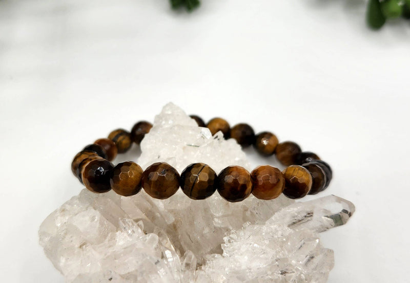 Yellow Tiger Eye Faceted Bracelet 8mm Stretchable Beads 7.5" L