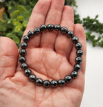 Hematite Faceted 8mm Gemstone Bracelet Stretchable-7.5"L