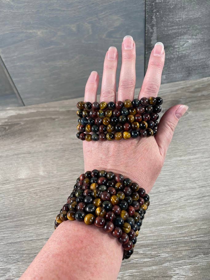 Multiple Tiger Eye 8mm Round Gemstone Beaded Bracelets