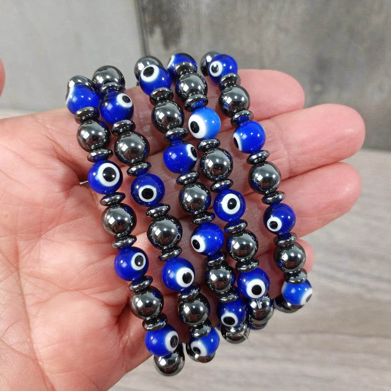 Evil Eye Protection Bracelet 8mm – Wholesale Beaded Jewelry: Glass and Hematite Each | WILD FLIER GIFTS AND APPAREL