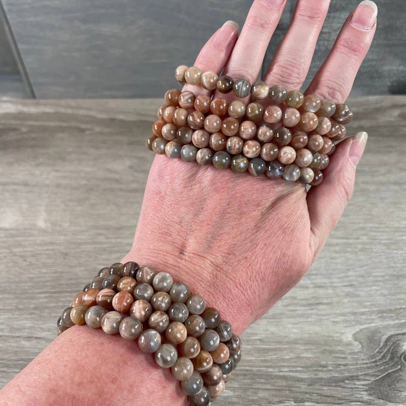 Black Moonstone 8mm Round Gemstone Beaded Bracelets