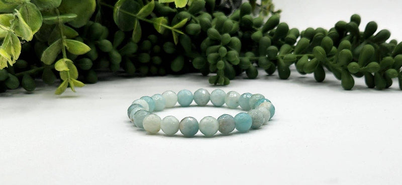 Amazonite Faceted Gemstone Bracelet with 8mm Beads-7.5" Long