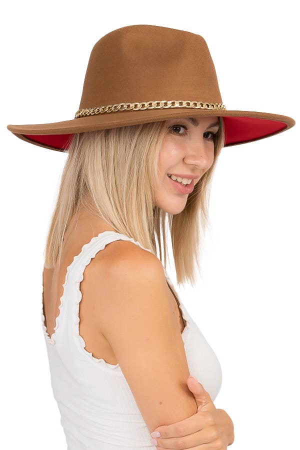 Mocha Gold Chain Decor Red Bottom Rancher Felt Hat