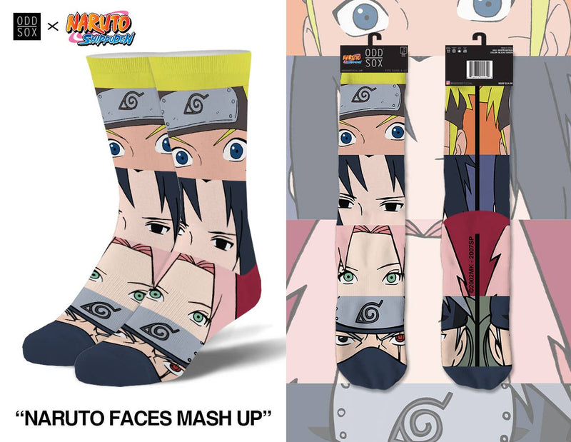 Odd Sox Naruto Faces Mash Up - Mens Crew Straight