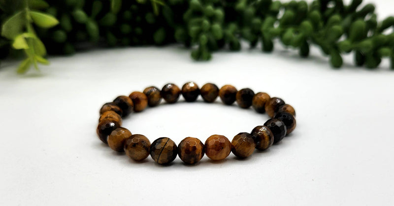 Yellow Tiger Eye Faceted Bracelet 8mm Stretchable Beads 7.5" L