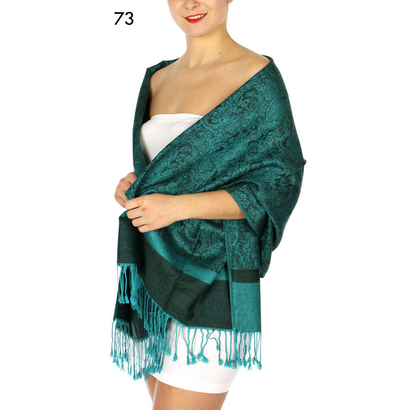 Emerald Jacquard Paisley Pashmina Scarf Reversible Shawl Wrap