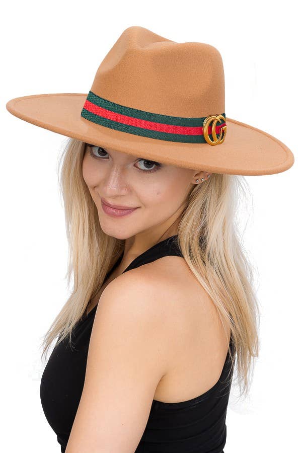 Beige Classic Tri-Stripe CG Logo Wide Straight Brim Rancher Hat | WILD FLIER GIFTS AND APPAREL