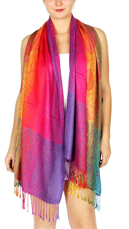Pashmina Scarf Paisley Rainbow Reversible Shawl Wraps | WILD FLIER GIFTS AND APPAREL