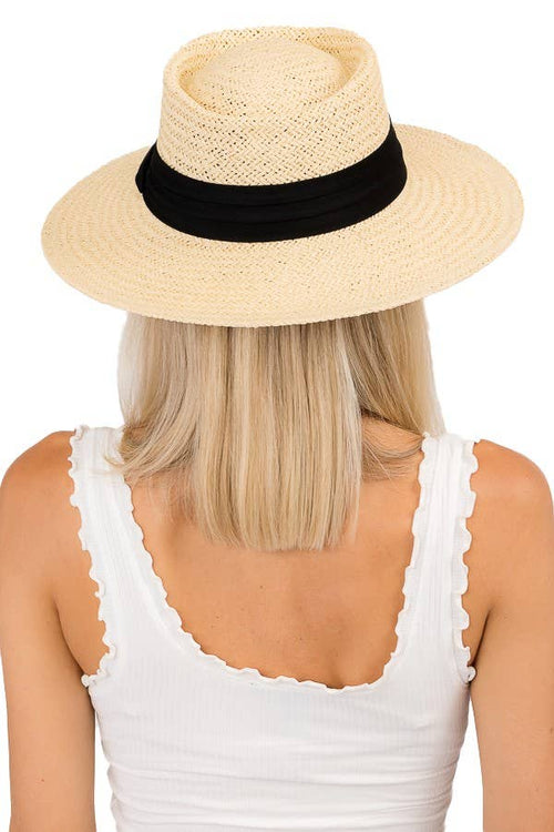 Straw Braided Pork Pie Hat: Beige