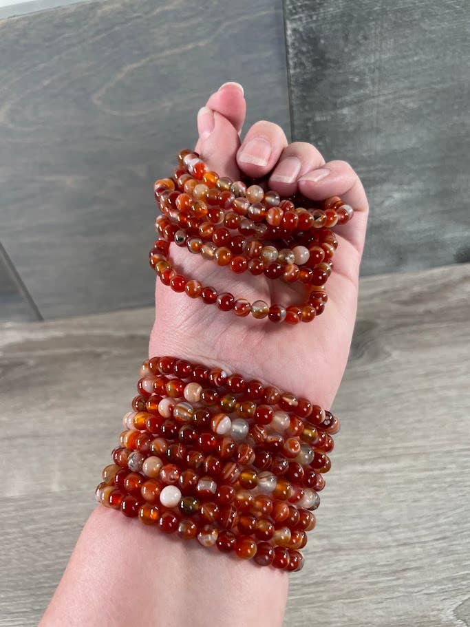 Carnelian 8mm Round Gemstone Beaded Bracelets