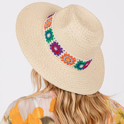 Floral Crochet Band Straw Hat: TP | WILD FLIER GIFTS AND APPAREL
