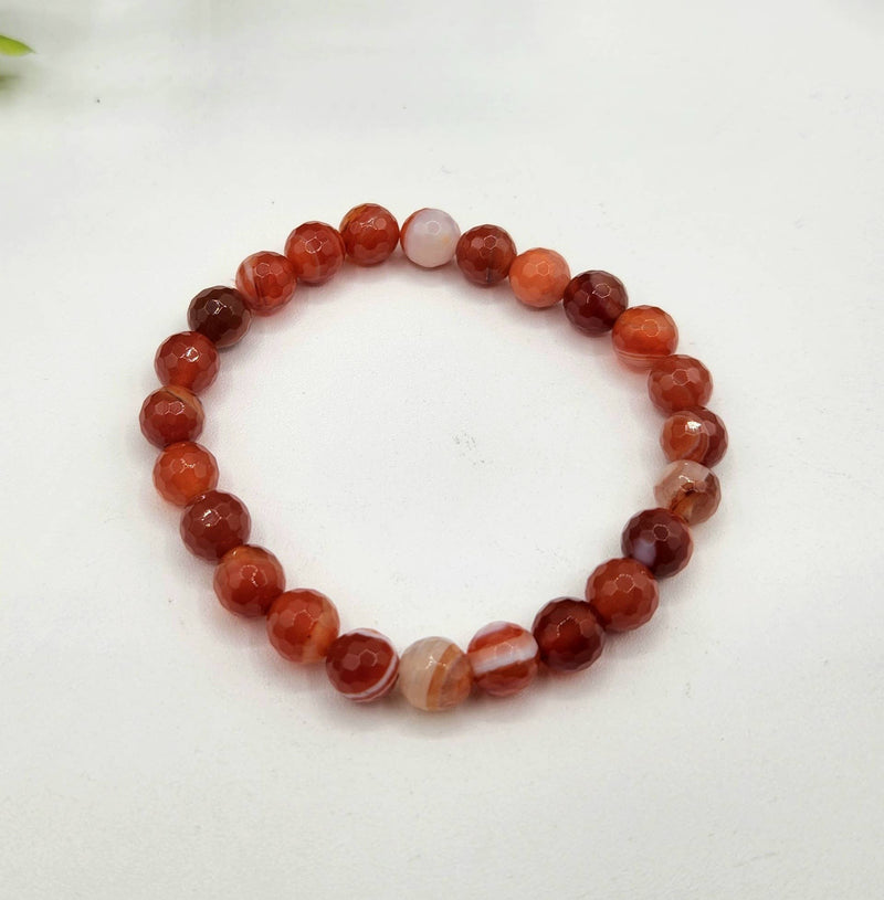 Banded Carnelian Faceted 8mm  Gemstone Bracelet-7.5" Long