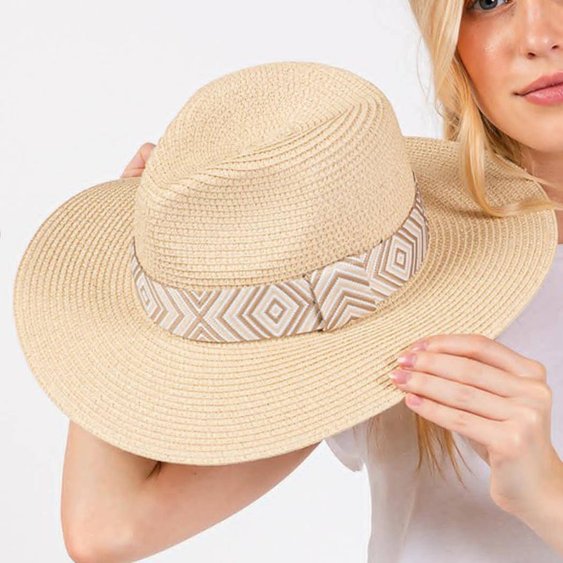TRIBAL AZTEC PATTERN STRAW SUN HATS