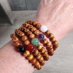 Assorted Gemstone with Wood Beads Bracelet : Assorted Symbols and Stones