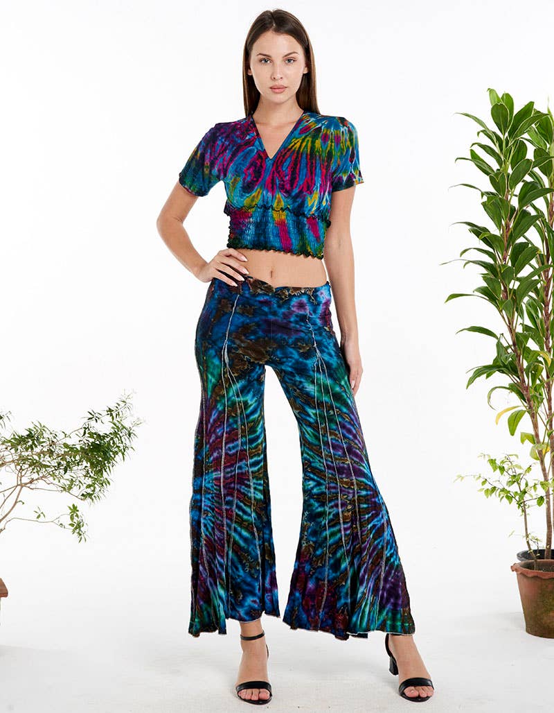 Ocean Blue Tie Dye Wide Leg Pants (TH-1873)