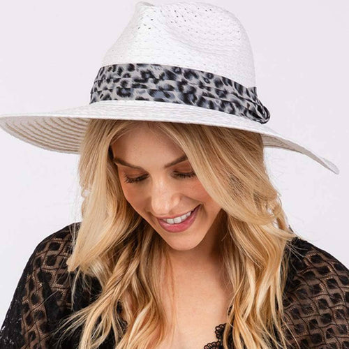 LEOPARD BAND STRAW SUN HAT.: BK | WILD FLIER GIFTS AND APPAREL