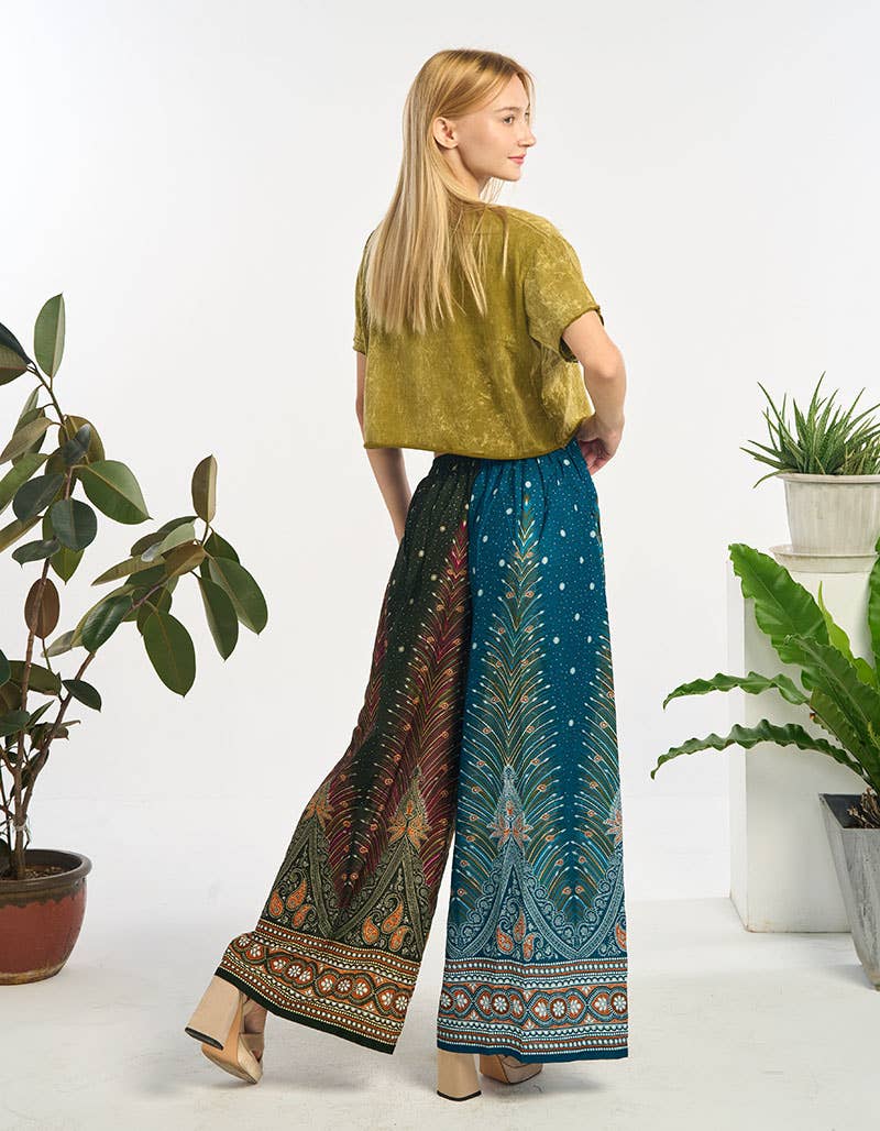 Peacock Rayon Wide Leg Pant(TH-1994) : One Size | WILD FLIER GIFTS AND APPAREL
