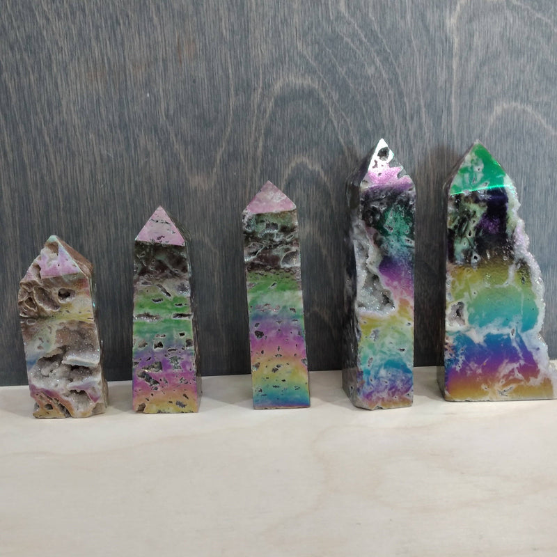 Angel Aura Druzy Sphalerite Obelisk Tower –  Crystal Decor: 3-4 oz | WILD FLIER GIFTS AND APPAREL