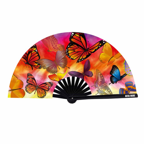 Butterfly Garden Super Blacklight Reactive Folding Fan: Orange Color / O/S | WILD FLIER GIFTS AND APPAREL