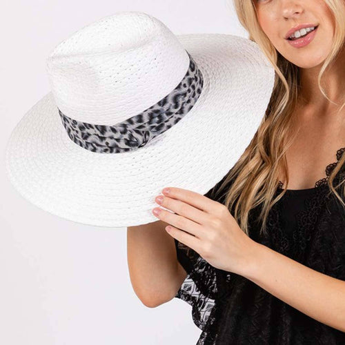 LEOPARD BAND STRAW SUN HAT.: BK | WILD FLIER GIFTS AND APPAREL