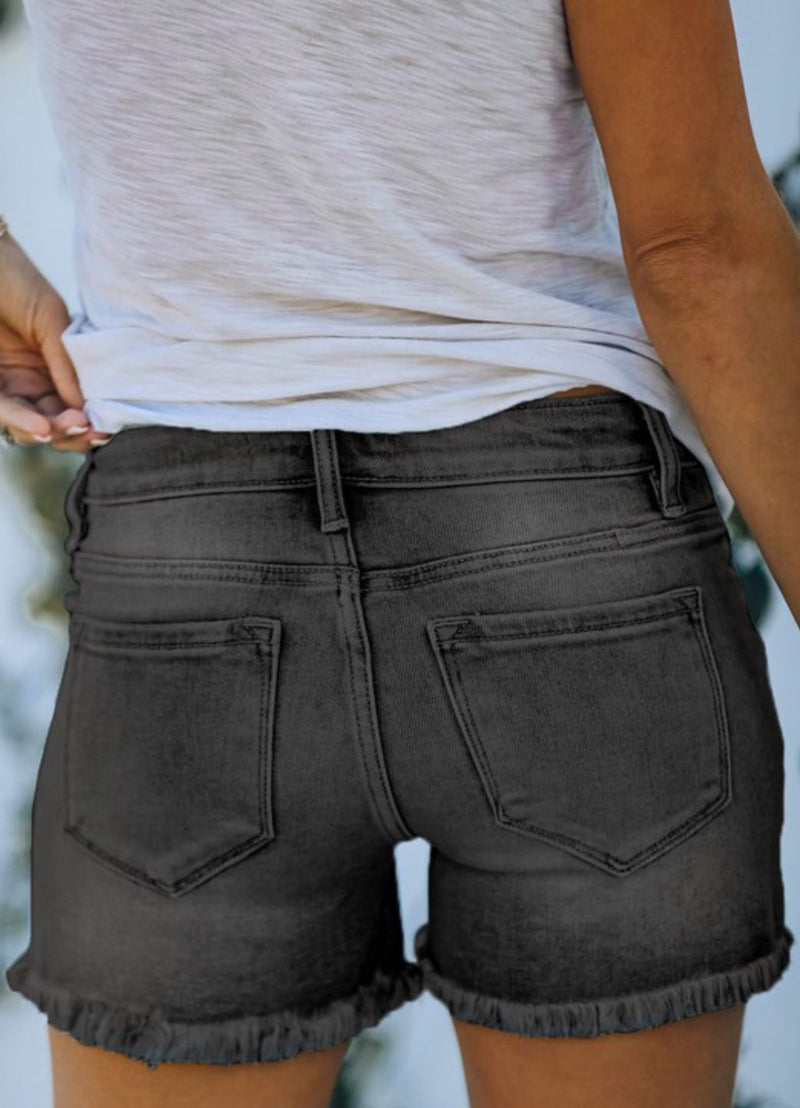 Shewin Black Denim Cut Off Jean Shorts