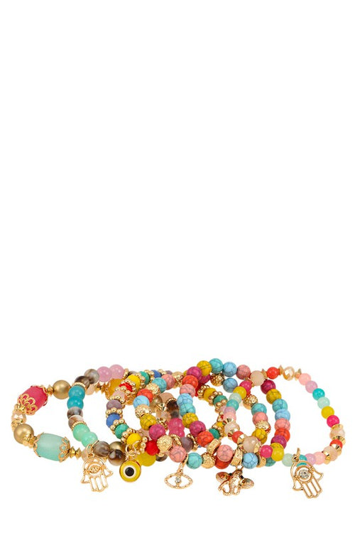 Beaded Bracelets with Hamsa Charms