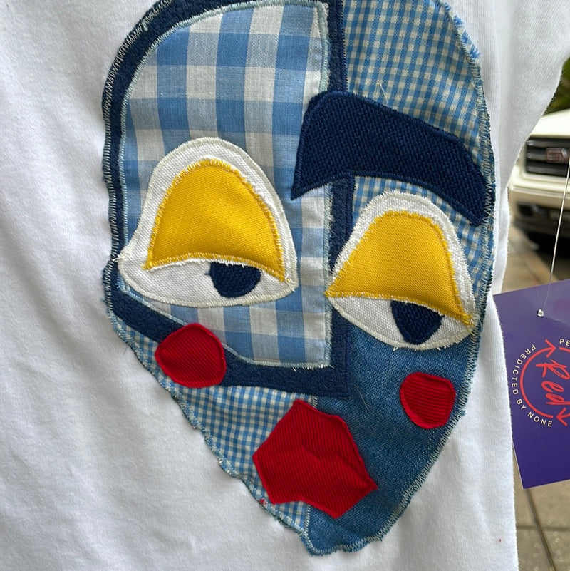 Red By Design #133 Side Eyes Blue Plaid Face White Tank Top - WILD FLIER GIFTS AND APPAREL