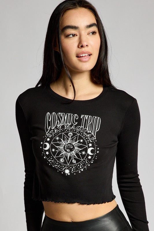 Organic Generation “Cosmic Trip Stay Magical” Cropped Long Sleeve Baby Tee