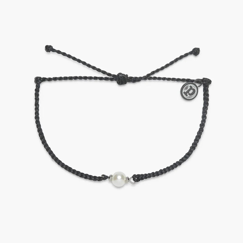 Pura Vida Simple Pearl Bead Silver Bracelet-Black