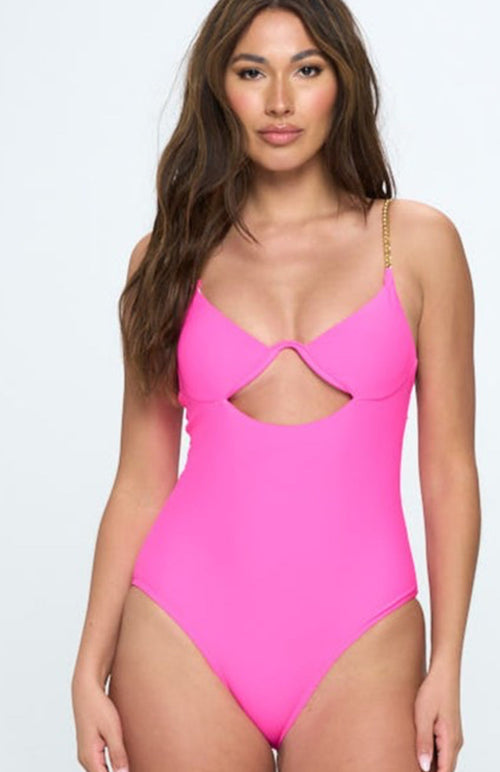 Oista Hot Pink One Piece With Chain Straps - WILD FLIER GIFTS AND APPAREL