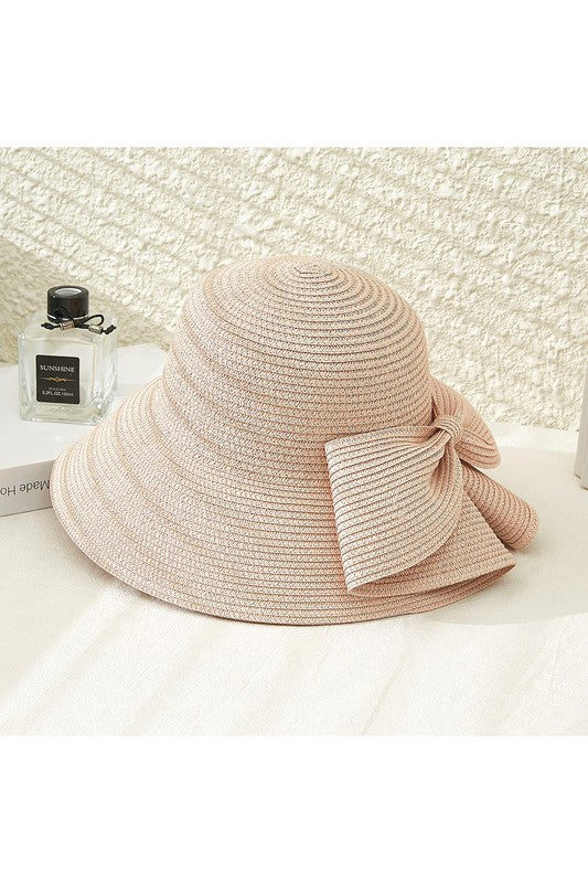 Big Bow Accent Straw Bowler Hats