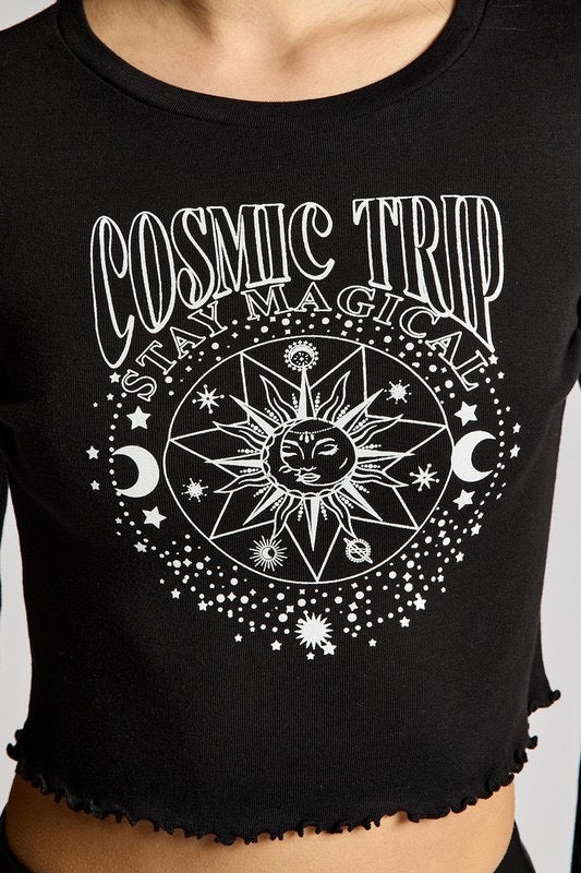 Organic Generation “Cosmic Trip Stay Magical” Cropped Long Sleeve Baby Tee - WILD FLIER GIFTS AND APPAREL