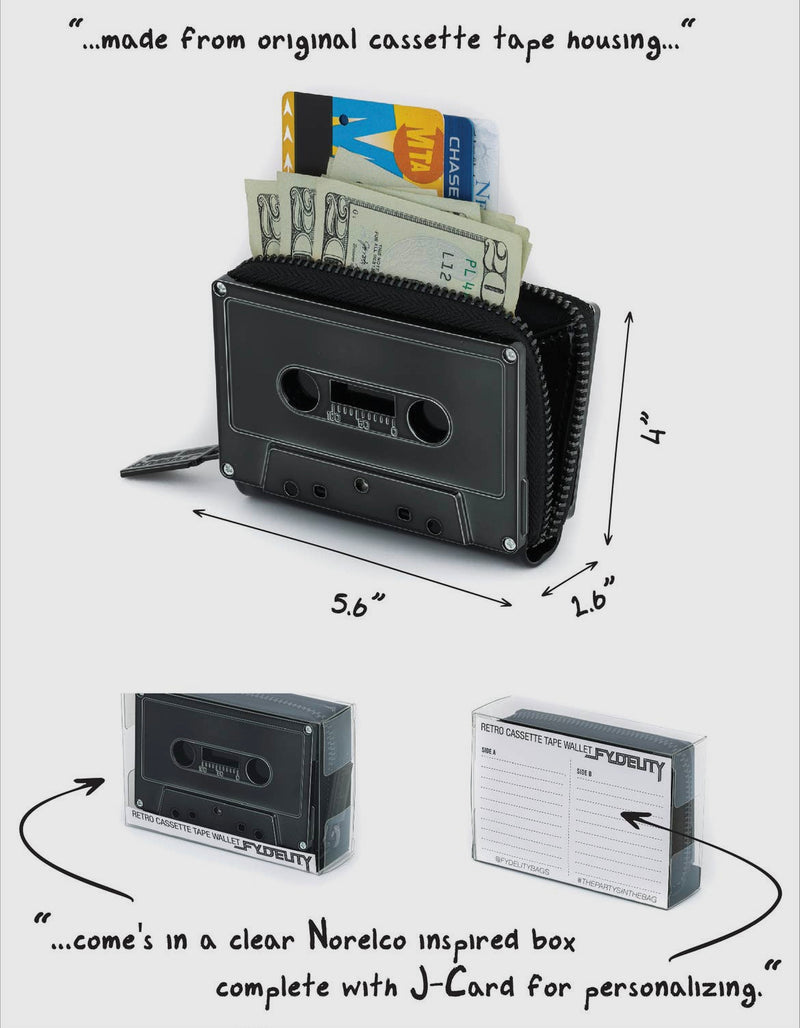 Fydelity Retro Cassette Tape Wallet-*BLANK Black Chrome