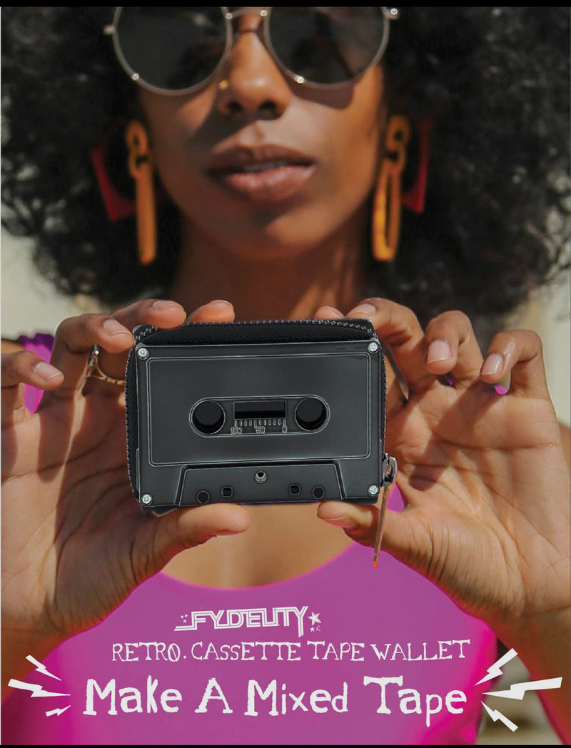 Fydelity Retro Cassette Tape Wallet-*BLANK Black Chrome