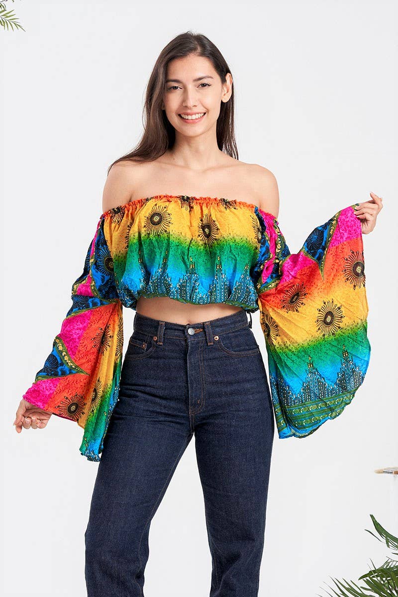 Kathmandu Imports Off the Shoulder Ruffle Sleeves Crop Tops - WILD FLIER GIFTS AND APPAREL