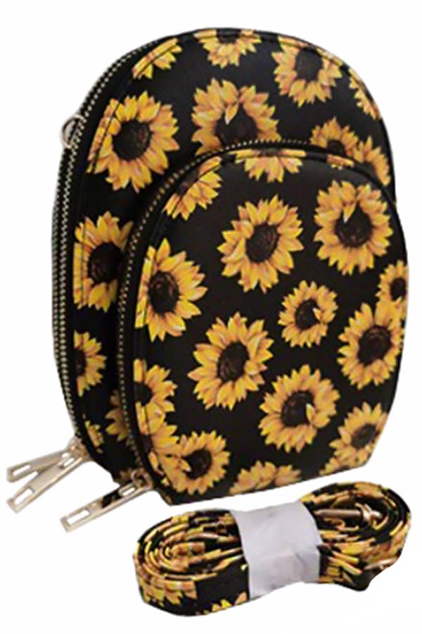 Sunflower Print Round Crossbody Bag
