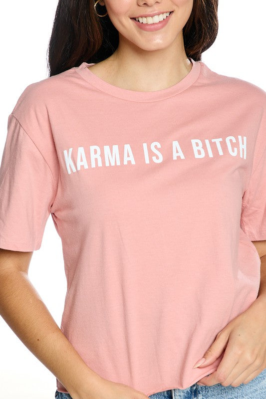 Organic Generation “Karma is a Bitch” Organic Cotton Rolled Cuff Crop Tee - WILD FLIER GIFTS AND APPAREL