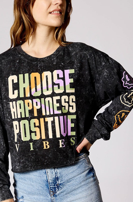Organic Generation “Choose Happiness Positive Vibe” Mineral Washed Long Sleeve Tee