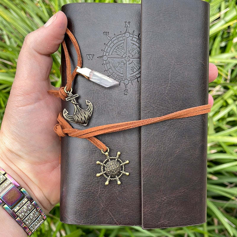 Nautical Leather Notebook with Gemstones