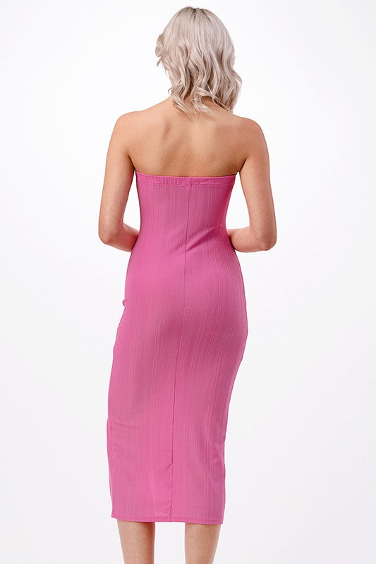 Heart & Hips Barbie Pink Ribbed Slit Tube Midi Dress - WILD FLIER GIFTS AND APPAREL