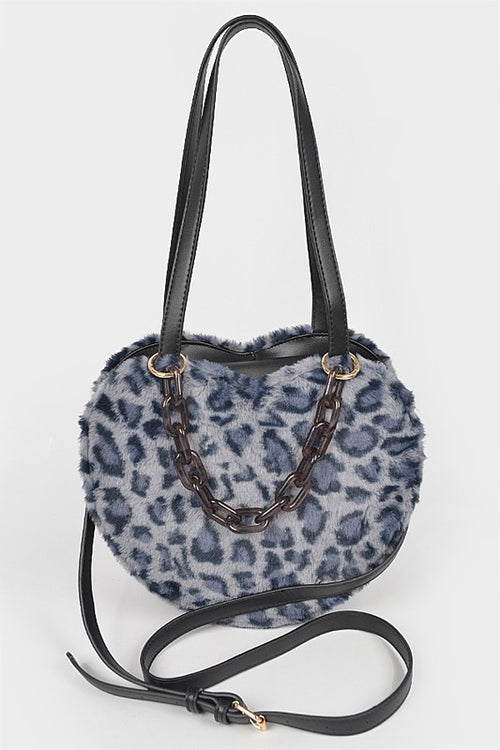 Faux Leopard Fur Heart Shape Shoulder Bags - WILD FLIER GIFTS AND APPAREL