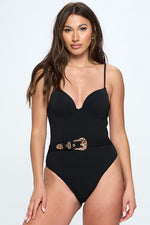 Oista Black One Piece Swimsuit with Gold Buckle Detail - WILD FLIER GIFTS AND APPAREL