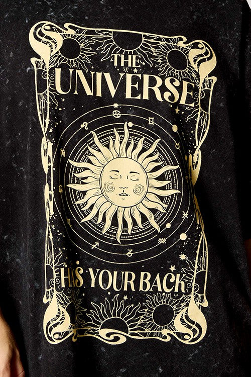 Organic Generation “The Universe Has Your Back” Mineral Washed Oversized Tunic Short Sleeve Crew Tee - WILD FLIER GIFTS AND APPAREL