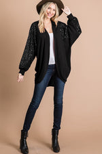 Fashion District LA 7th Ray Sequin Sleeve Hi-Lo Open Cardigans