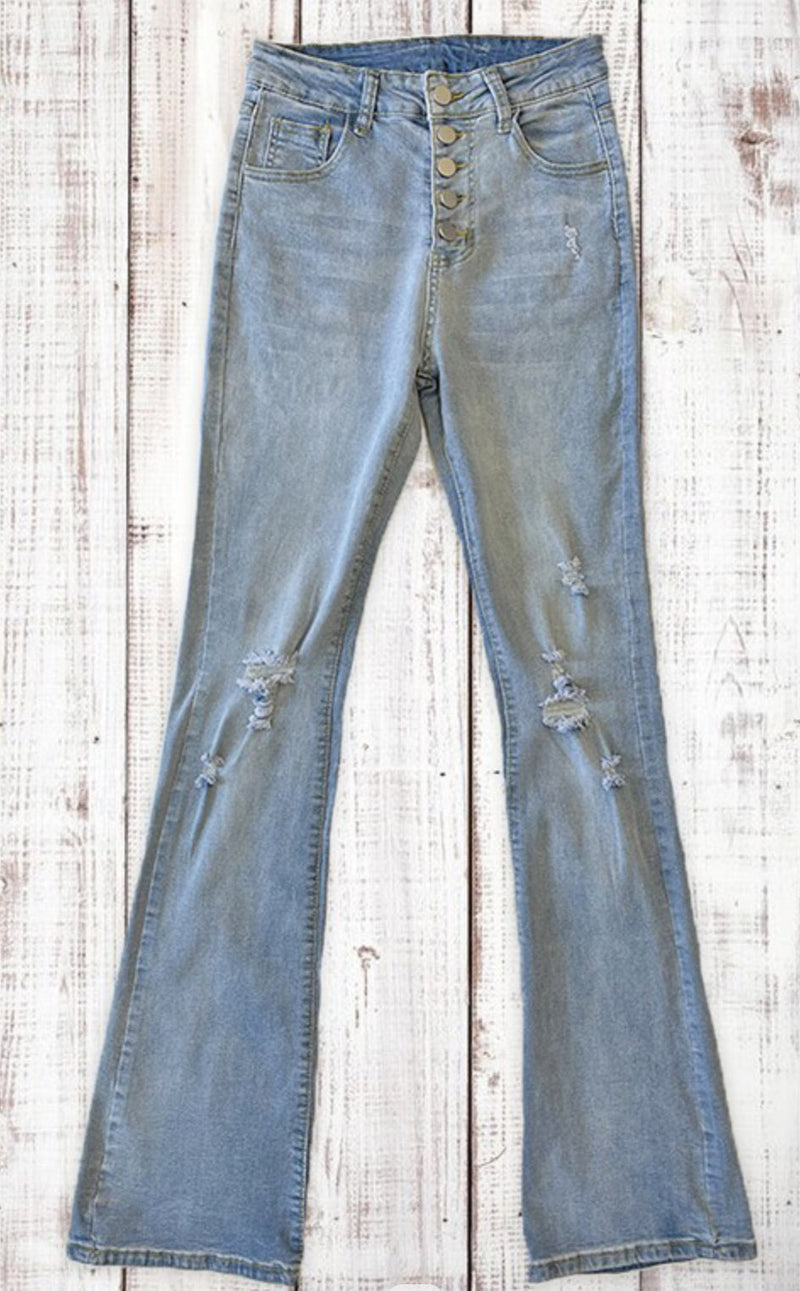 Miss Sparkling Distressed Flare Jeans