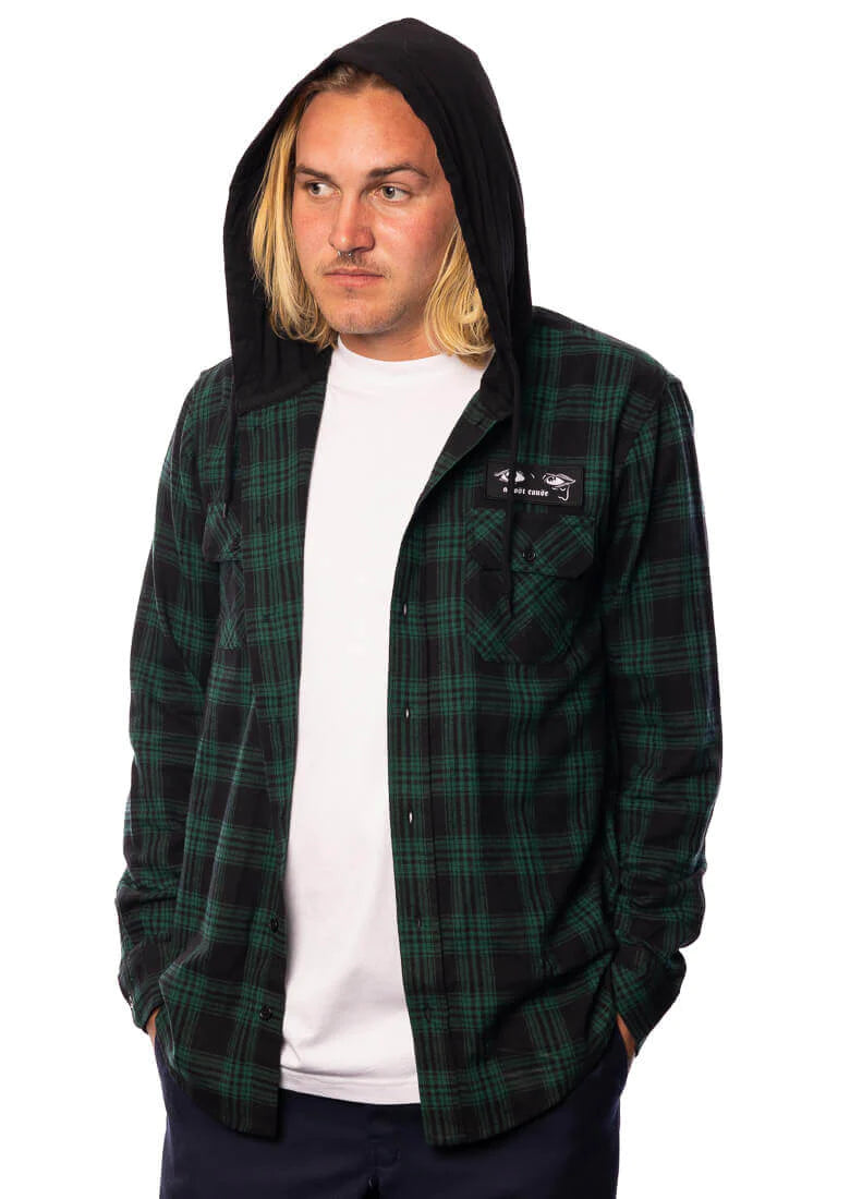 A Lost Cause Tears Hooded Flannel Shirt-Black/Green - WILD FLIER GIFTS AND APPAREL