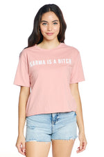 Organic Generation “Karma is a Bitch” Organic Cotton Rolled Cuff Crop Tee - WILD FLIER GIFTS AND APPAREL