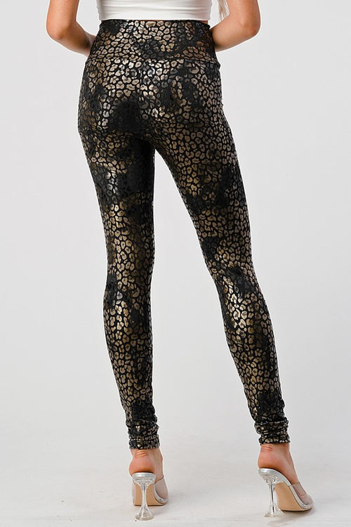 Cell Lab America Zizibe Clothing Leopard Print Synthetic Leather High Waist Leggings - WILD FLIER GIFTS AND APPAREL