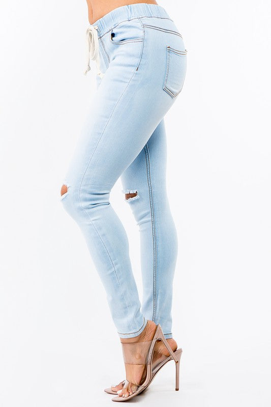 American Bazi Light Blue Denim Joggers with Slits - WILD FLIER GIFTS AND APPAREL